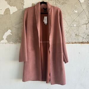 Faux Suede Cardigan Jacket Dusty Rose Long Maxi Coatigan NWT‎ Womens M Joan Vass